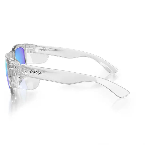 SafeStyle FCBP100 Fusions Polarised Blue Mirror Glasses Clear Frame