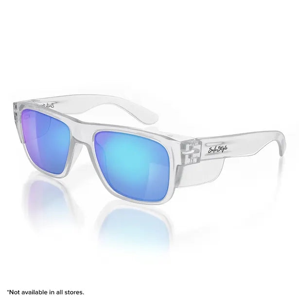 SafeStyle FCBP100 Fusions Polarised Blue Mirror Glasses Clear Frame