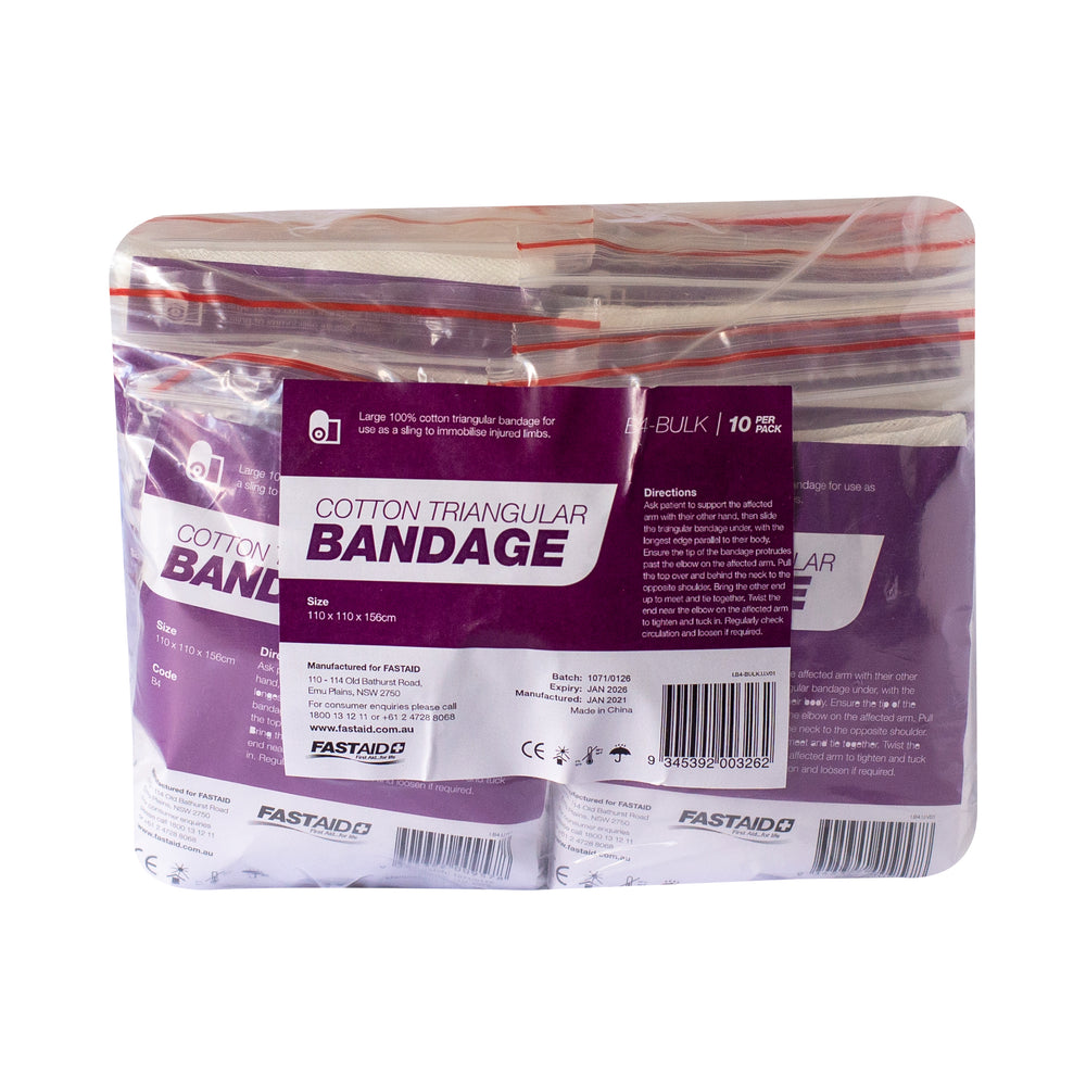FastAid B4-BULK Triangular Bandage Cotton 10pk