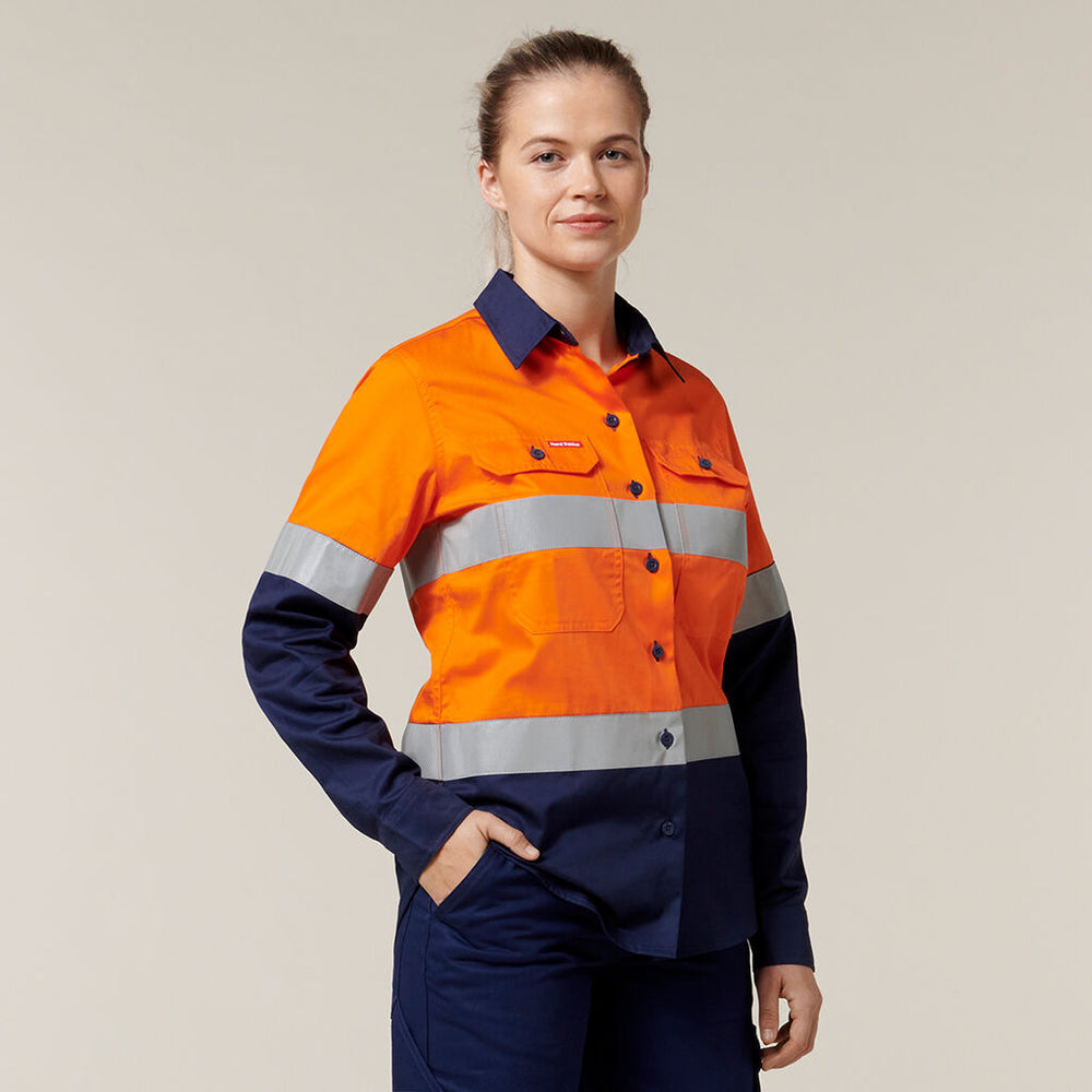 Hard Yakka Y08805 Ladies LS Hi Vis Light Wieght Vented Shirt With Tape