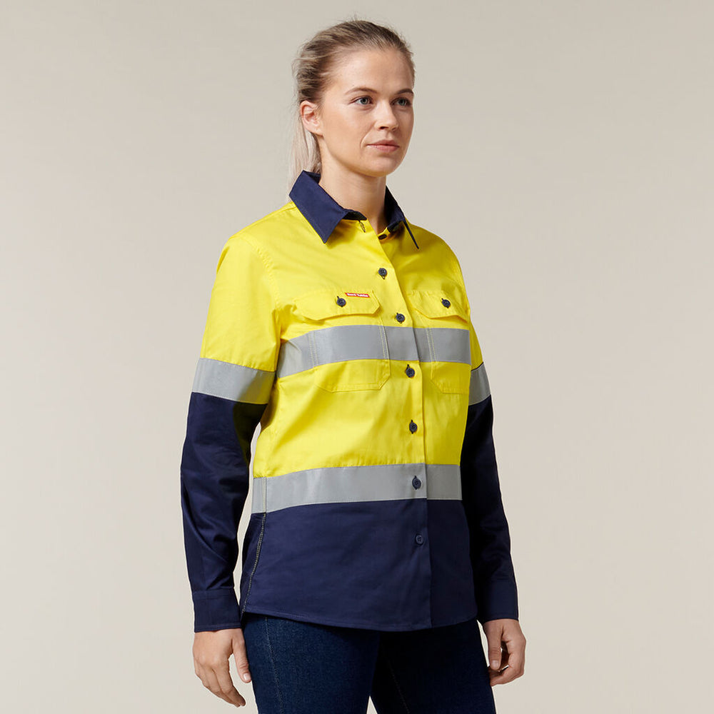 Hard Yakka Y08805 Ladies LS Hi Vis Light Wieght Vented Shirt With Tape
