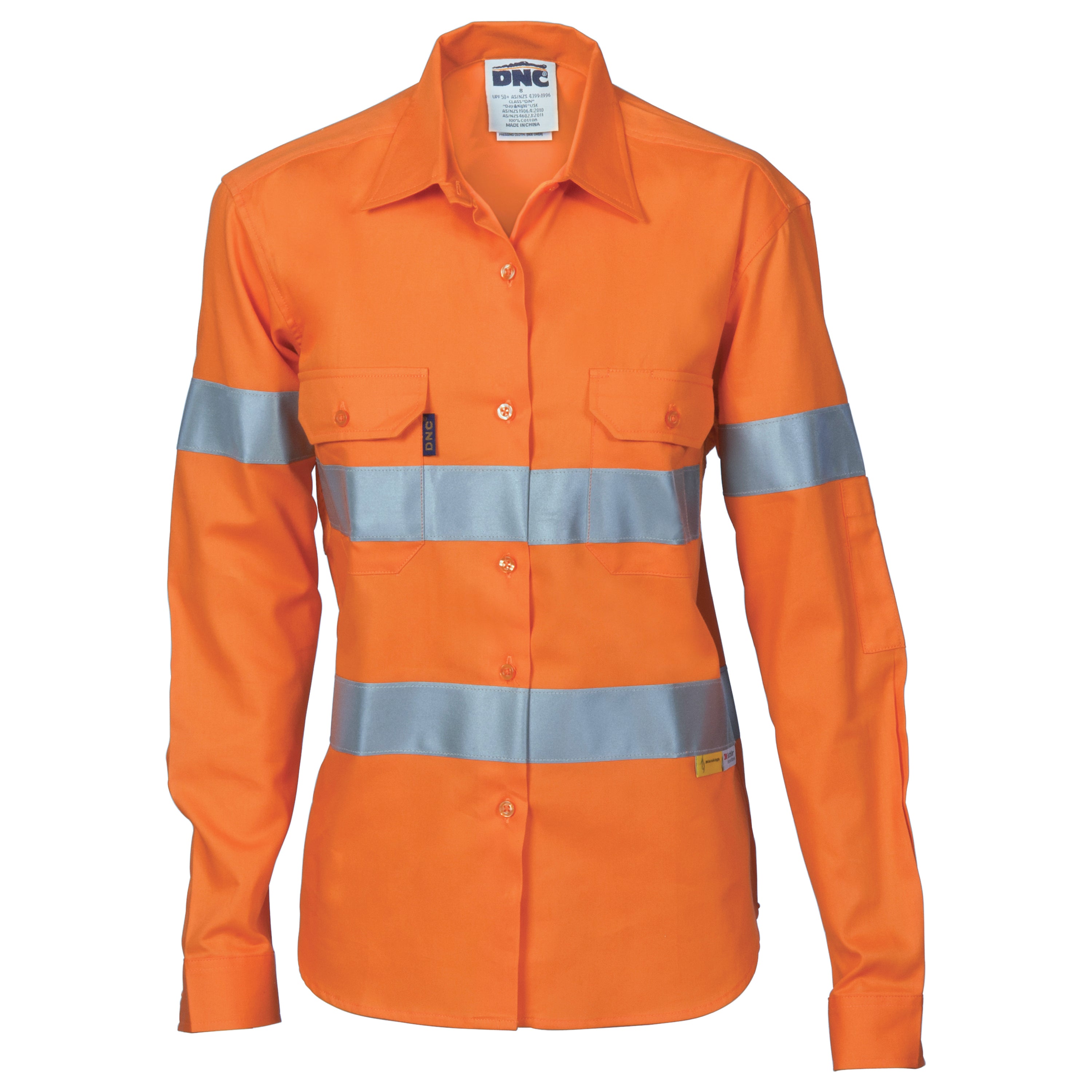 DNC 3785 Ladies Hi-Vis Cool-Breeze Cott on Sh irt with 3M R/Tape - Long sleeve