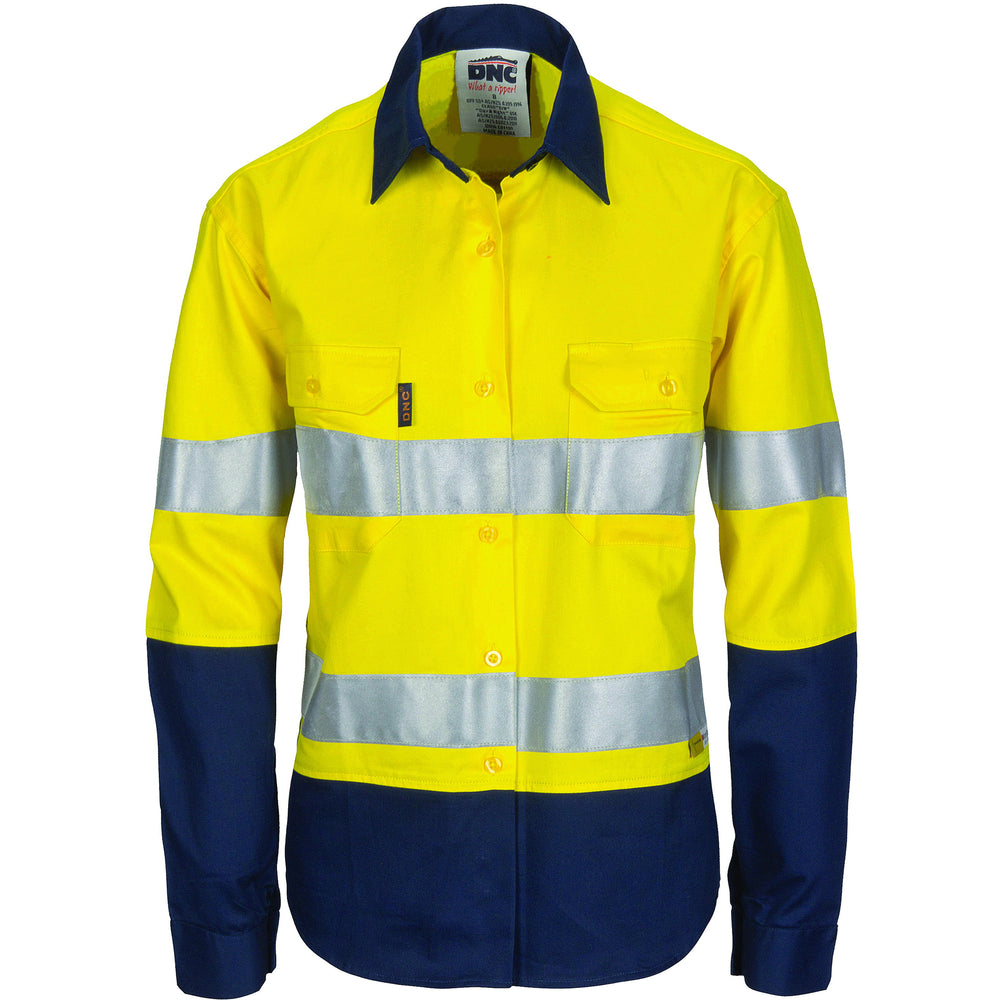 DNC 3986 Ladies Hivis Long Sleeve Cool Breeze Cotton Shirt with 3M Tape