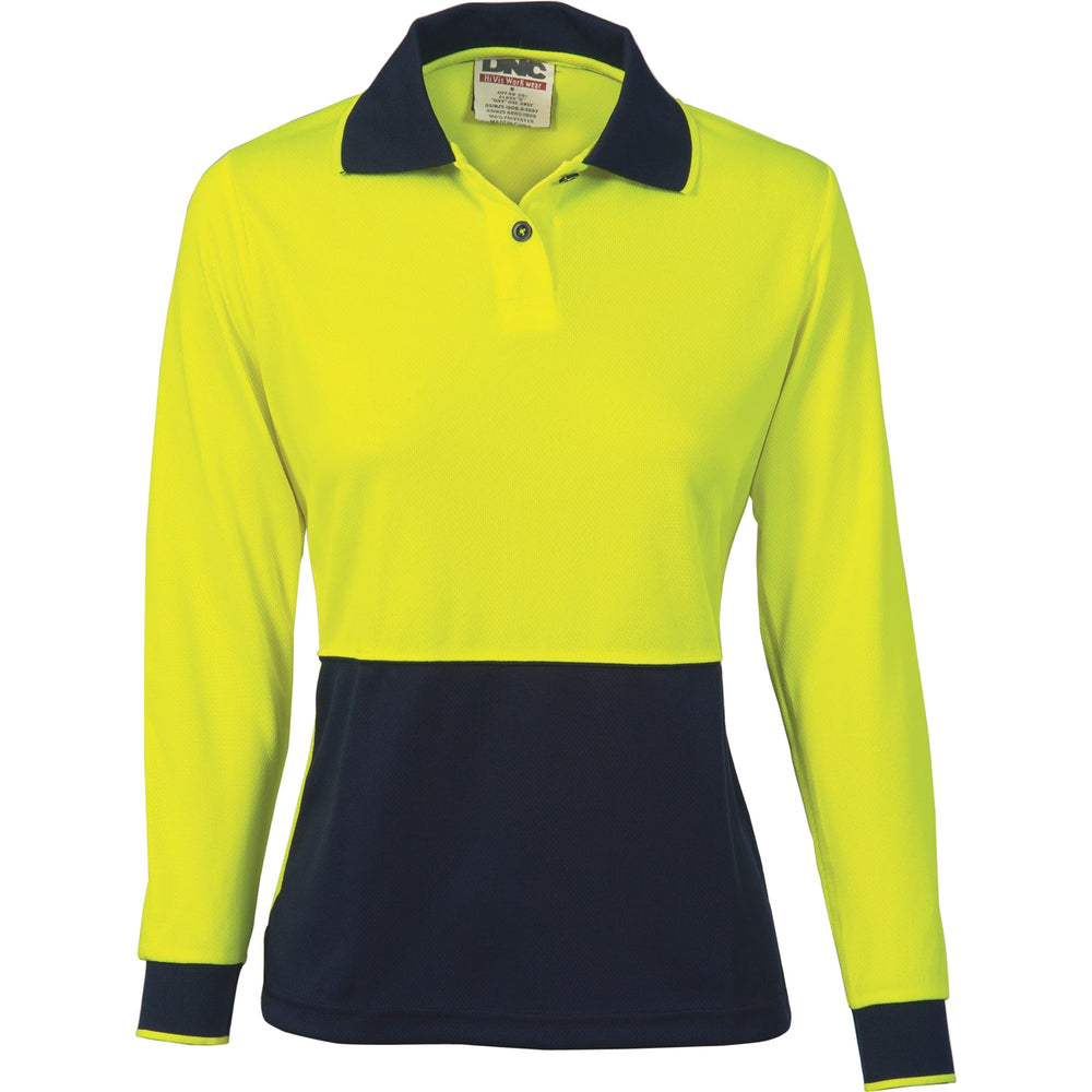 Dnc 3898 Ladies Hivis Two Tone Polo Shirt - Long Sleeve