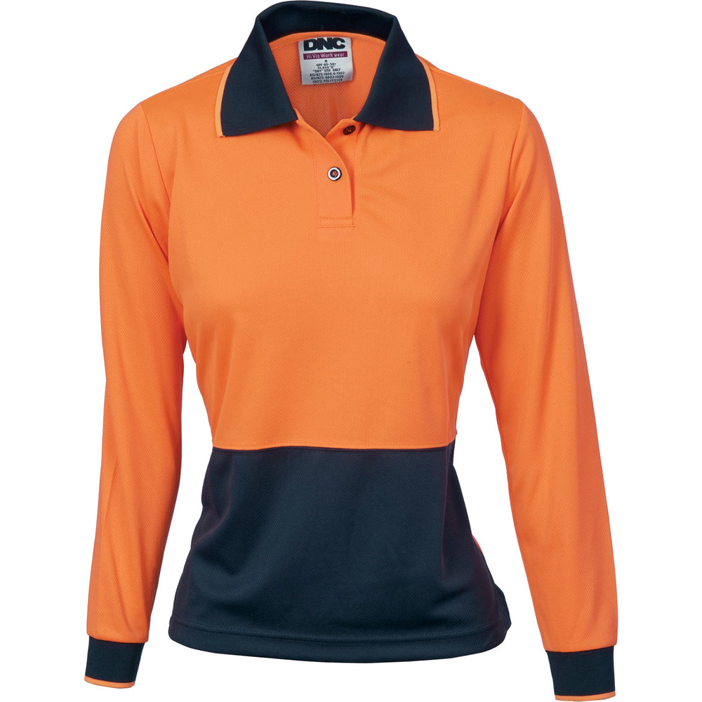 Dnc 3898 Ladies Hivis Two Tone Polo Shirt - Long Sleeve