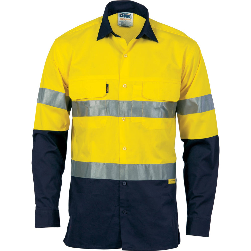 Dnc 3948 Hivis 3 Way Cool-breeze Cotton Shirt With Csr/tape - Long Sleeve