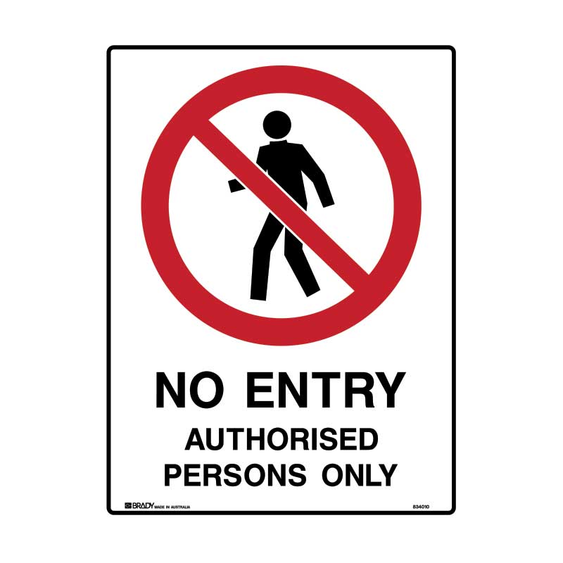 No Entry Authorised Persons Only Sign 300 X 450mmwxh Self Adhesive Polypropylene