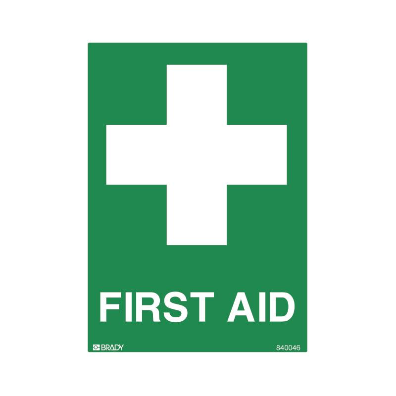 First Aid With Cross Symbol Sign 90 X 125mmwxh Self Adhesive Pk5
