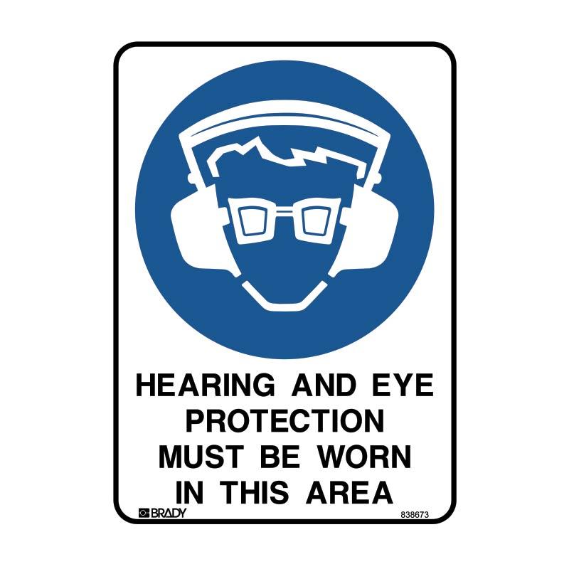 Hearing And Eye Protection Must Be Work In This Area Sign 450 X 600mmwxh Polypropylene
