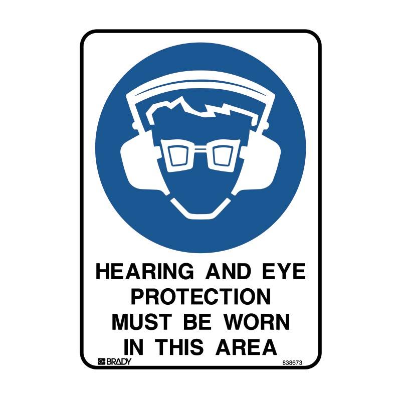 Hearing And Eye Protection Must Be Work In This Area Sign 600 X 900mmwxh Metal