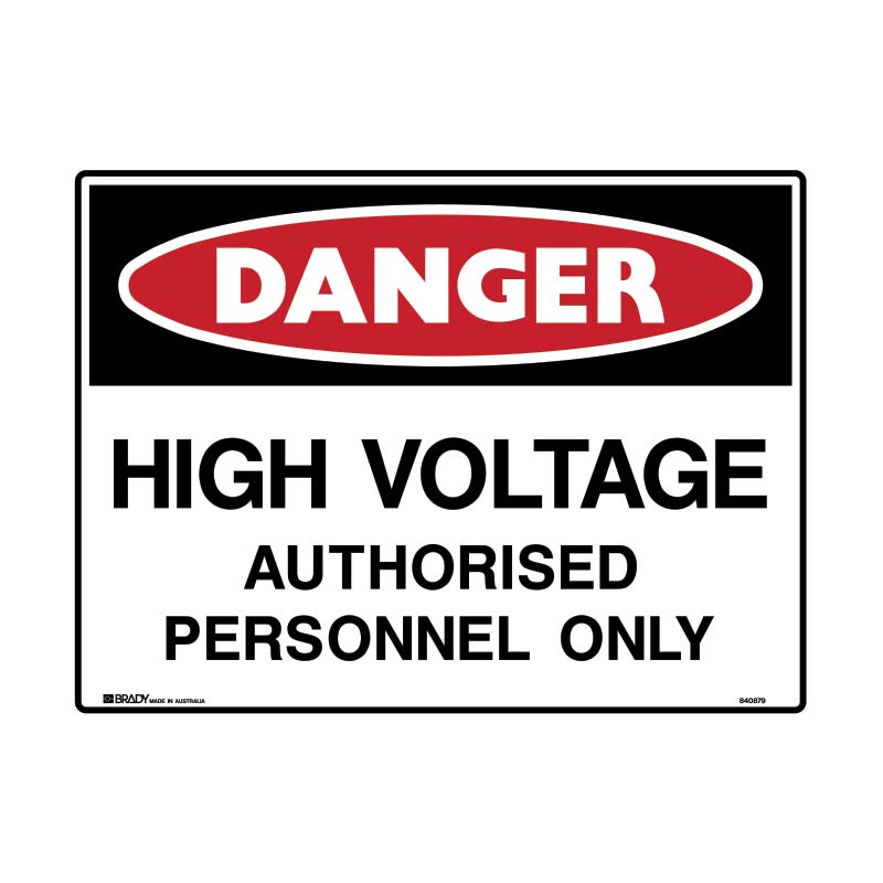 Danger High Voltage Authorised Personnel Only Sign 450 X 300mmwxh Self Adhesive Polypropylene