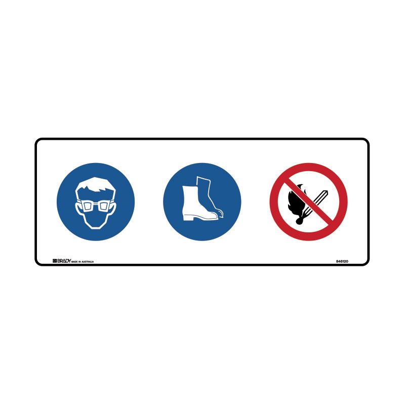 Multiple Condition Sign Eye Protection Foot Protection No Open Flames Pictos Only Sign 450 X 180mmwx