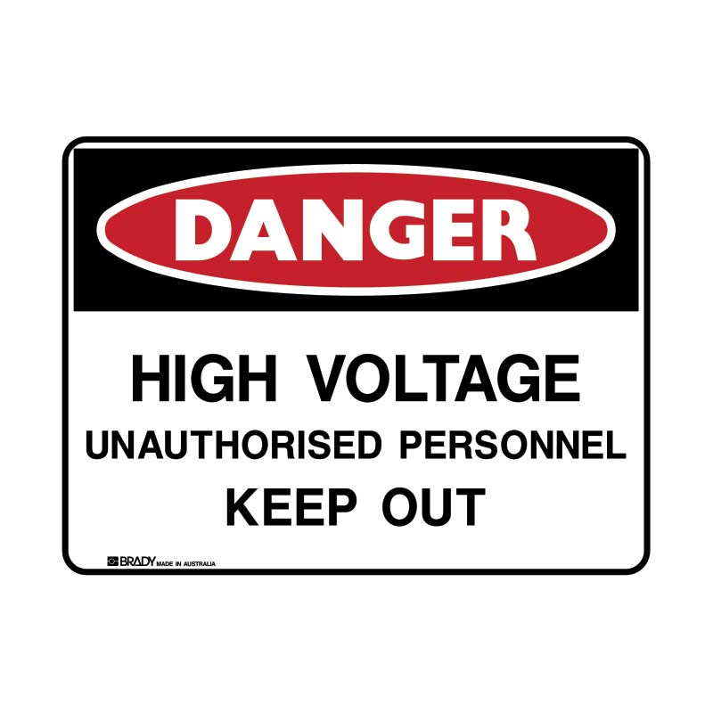 Danger High Voltage Unauthorised Personnel Keep Out Sign 450 X 300mmwxh Self Adhesive Polypropylene