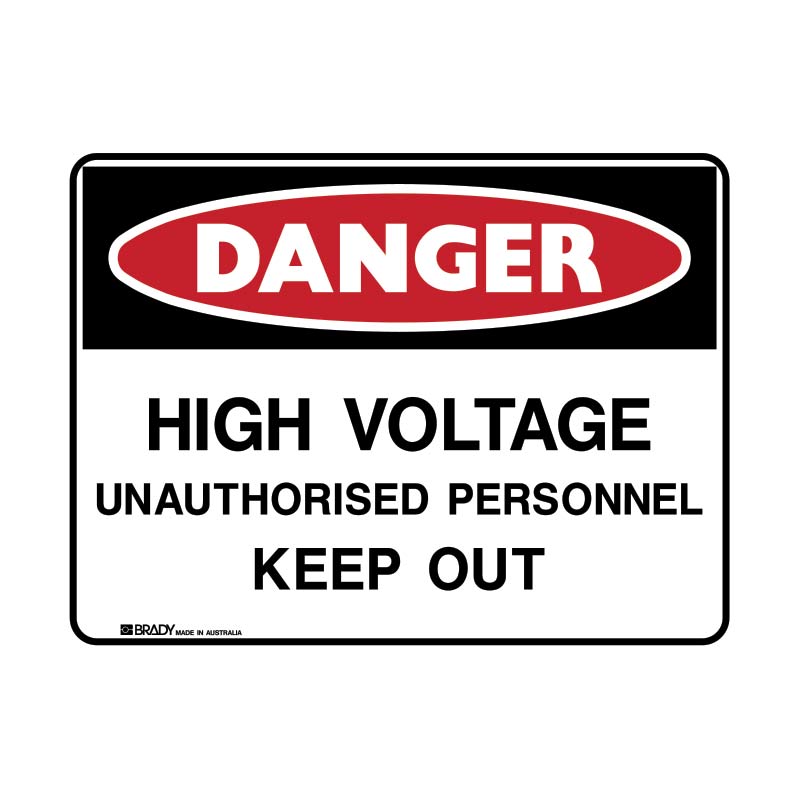 Danger High Voltage Unauthorised Personnel Keep Out Sign 300 X 225mmwxh Self Adhesive Polypropylene