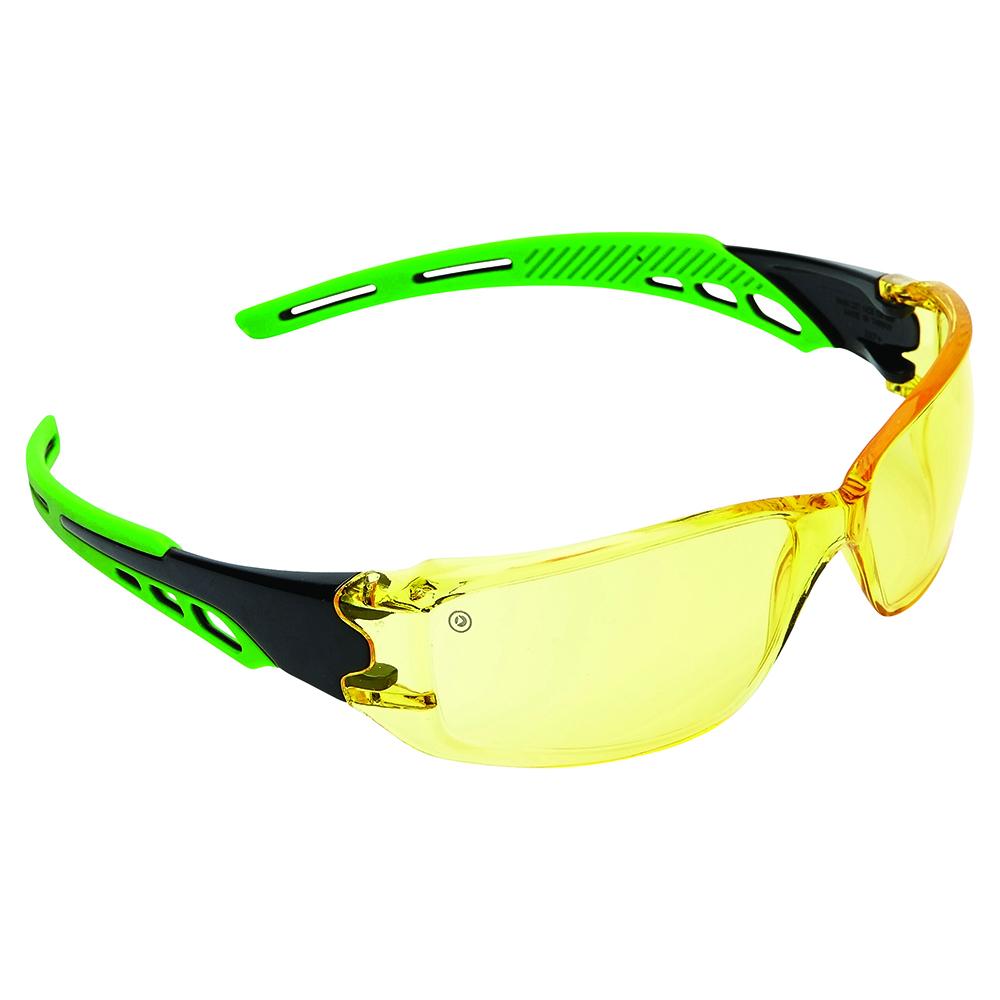 Pro Choice Safety Gear 9185 Cirrus Green Arms Safety Glasses Amber A/f Lens