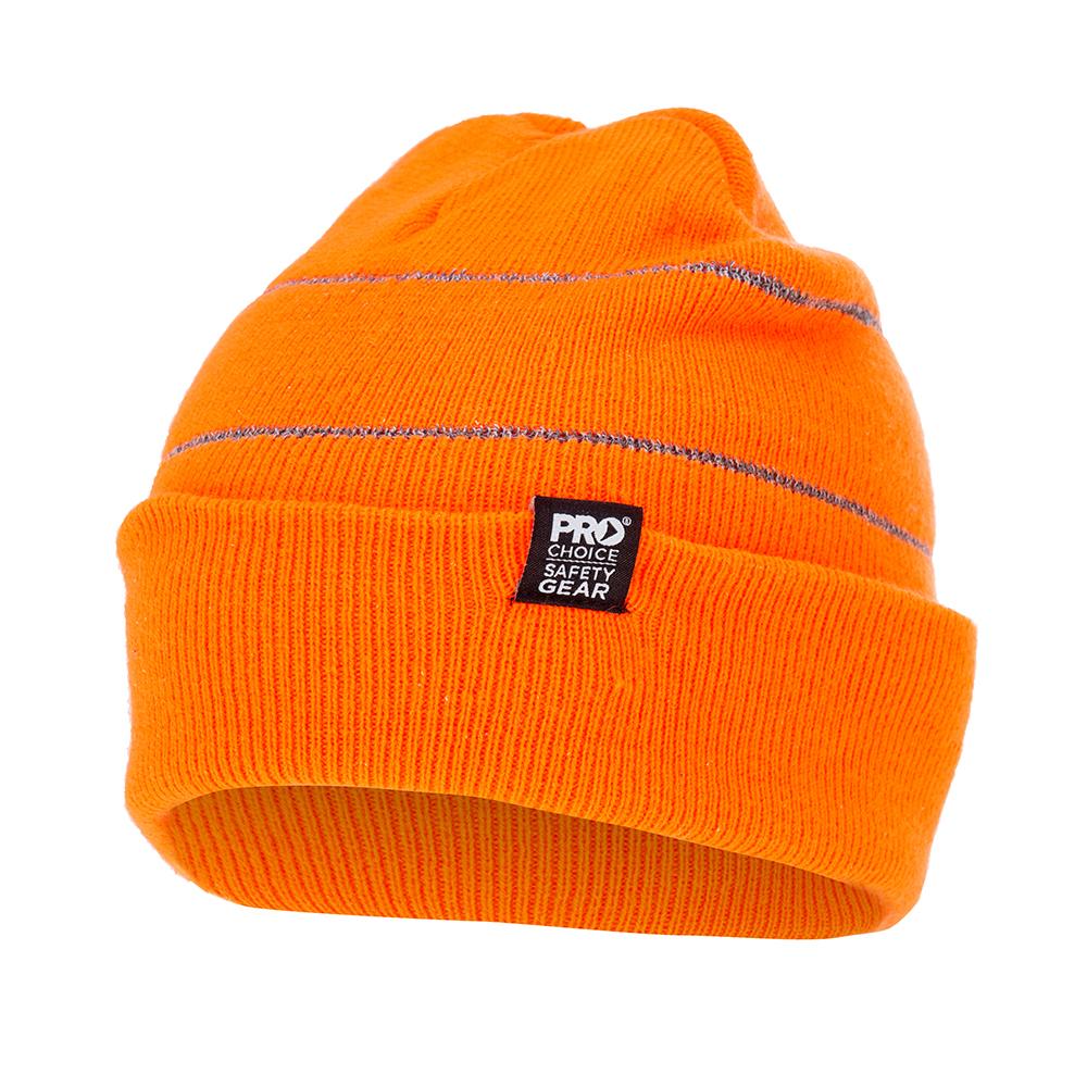 Pro Choice Safety Gear Borr Hi-vis Orange Beanie With Retro-reflective Stripes