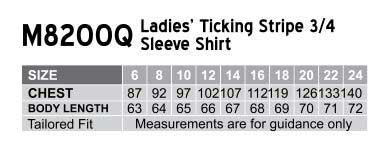 Benchmark M8200q Ladies Ticking Stripe 3/4 Sleeve Shirt