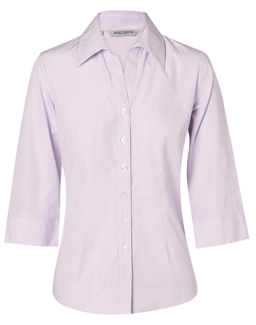 Benchmark M8360q Ladies Mini Check 3/4 Sleeve Shirt