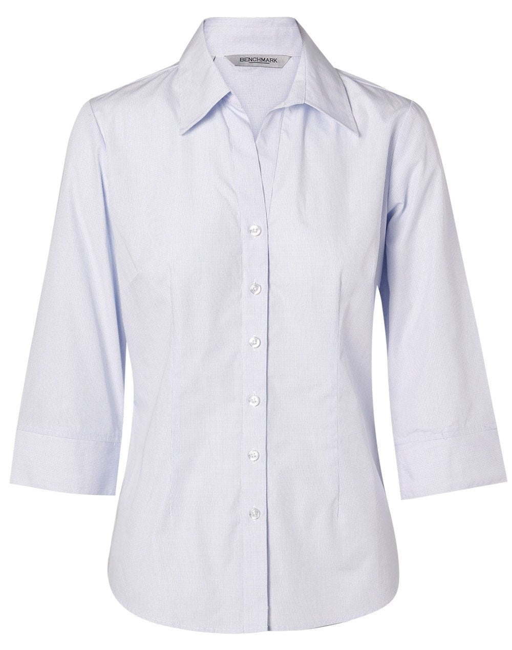 Benchmark M8360q Ladies Mini Check 3/4 Sleeve Shirt