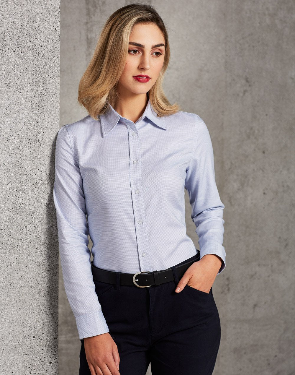 Benchmark M8922 Ladies Dot Contrast Long Sleeve Shirt