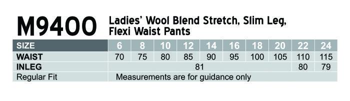 Benchmark M9400 Ladies Slim Leg Flexi Waist Pants In Wool Stretch