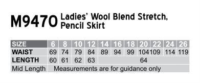 Benchmark M9470 Ladies Mid Length Lined Pencil Skirt In Wool Stretch